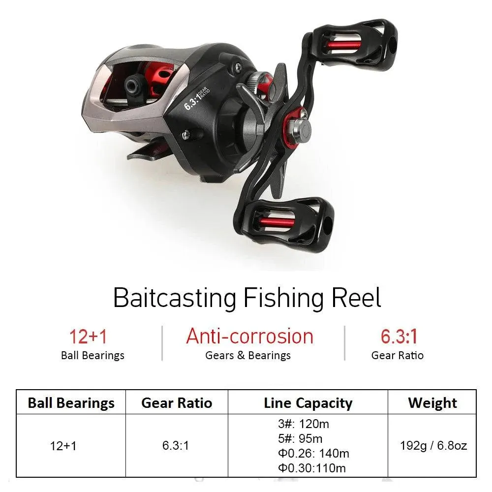 12 1 Ball Bearings Baitcasting Reel Fishing Fly High Speed Fishing Reel with Magnetic Brake System