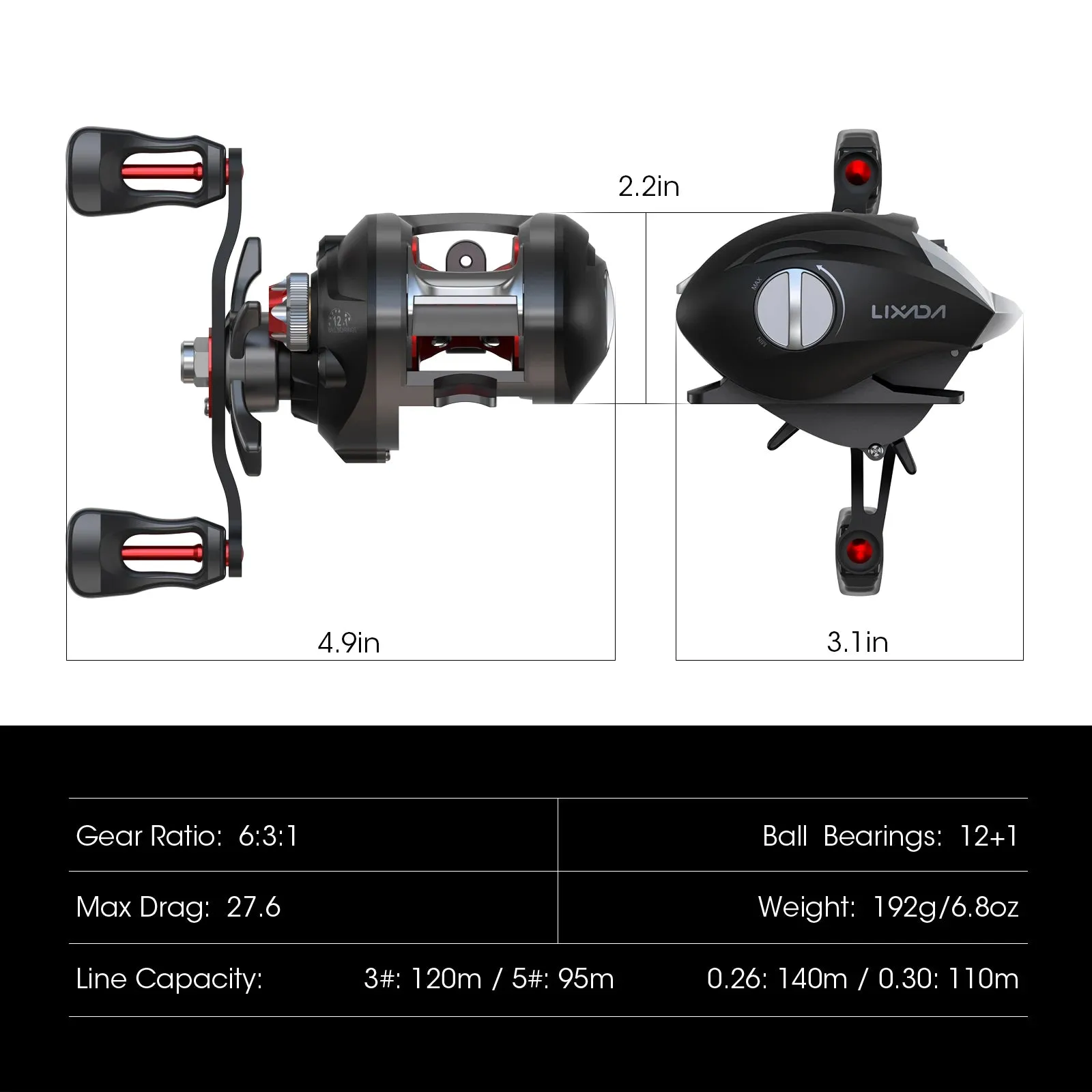 12 1 Ball Bearings Baitcasting Reel Fishing Fly High Speed Fishing Reel with Magnetic Brake System