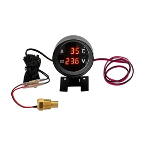 2 in 1 12V 24V Round Led Digital Car Truck Water Temp Gauge Temperature Sensor Temperatura Moto Voltmeter Volt Voltage Meter