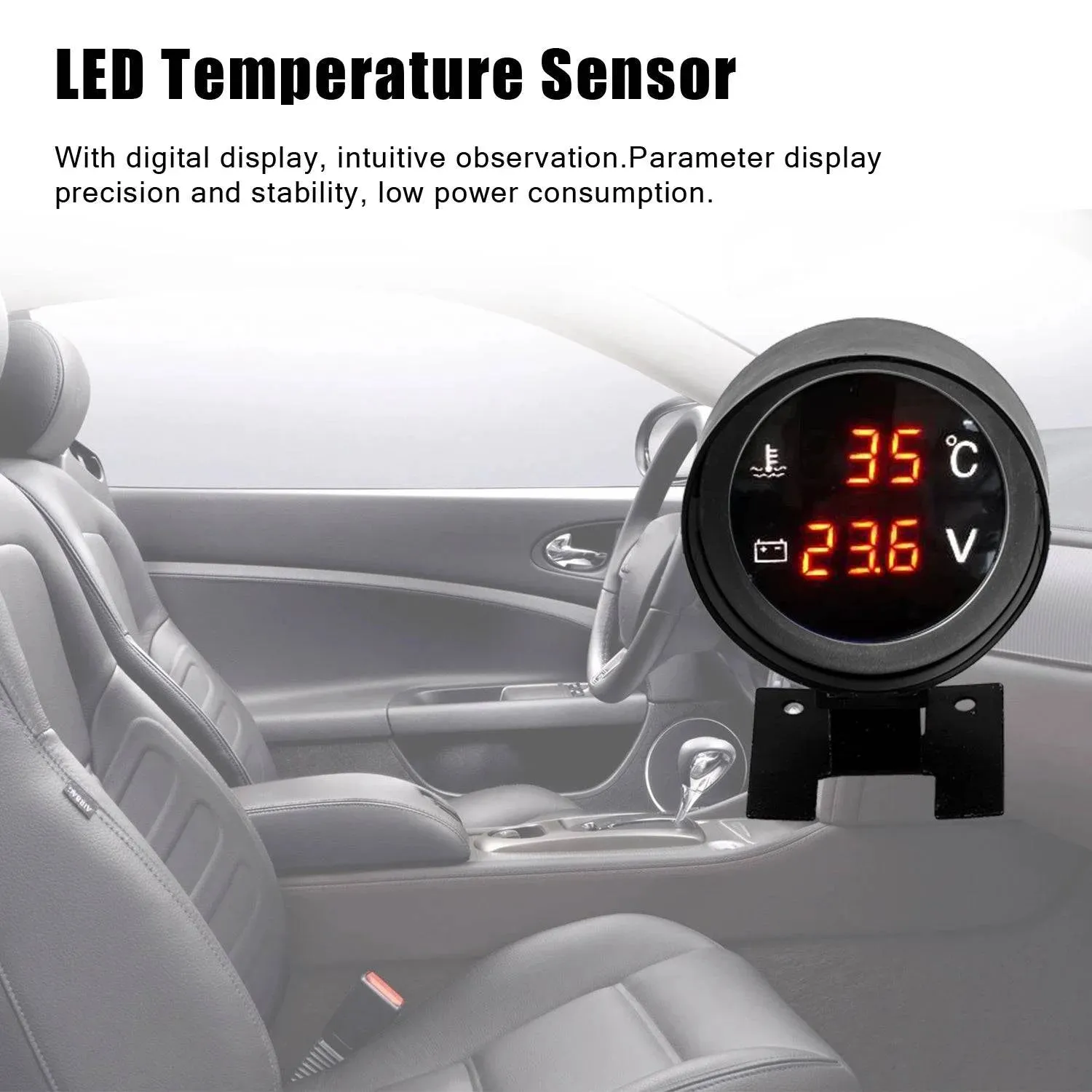 2 in 1 12V 24V Round Led Digital Car Truck Water Temp Gauge Temperature Sensor Temperatura Moto Voltmeter Volt Voltage Meter