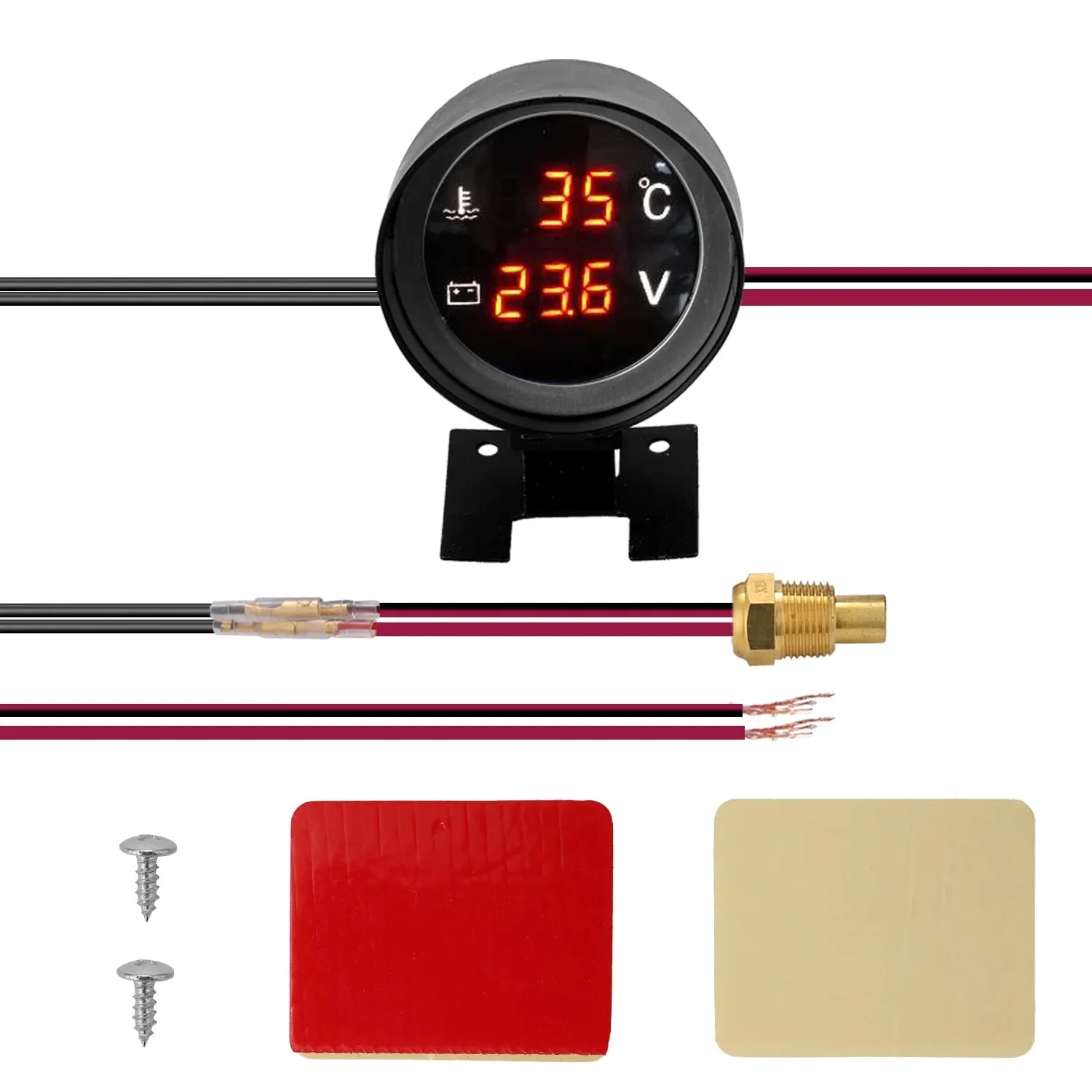 2 in 1 12V 24V Round Led Digital Car Truck Water Temp Gauge Temperature Sensor Temperatura Moto Voltmeter Volt Voltage Meter