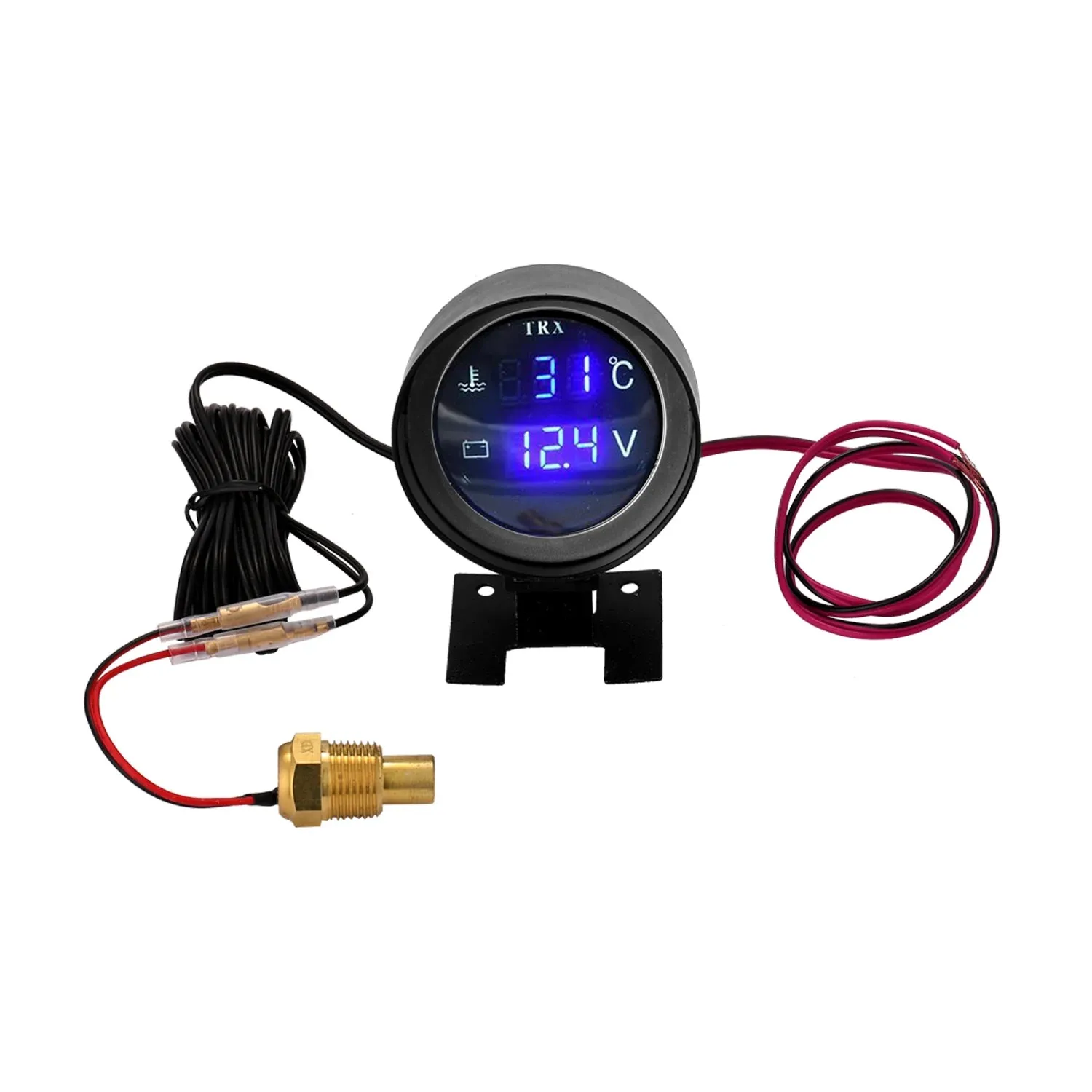 2 in 1 12V 24V Round Led Digital Car Truck Water Temp Gauge Temperature Sensor Temperatura Moto Voltmeter Volt Voltage Meter