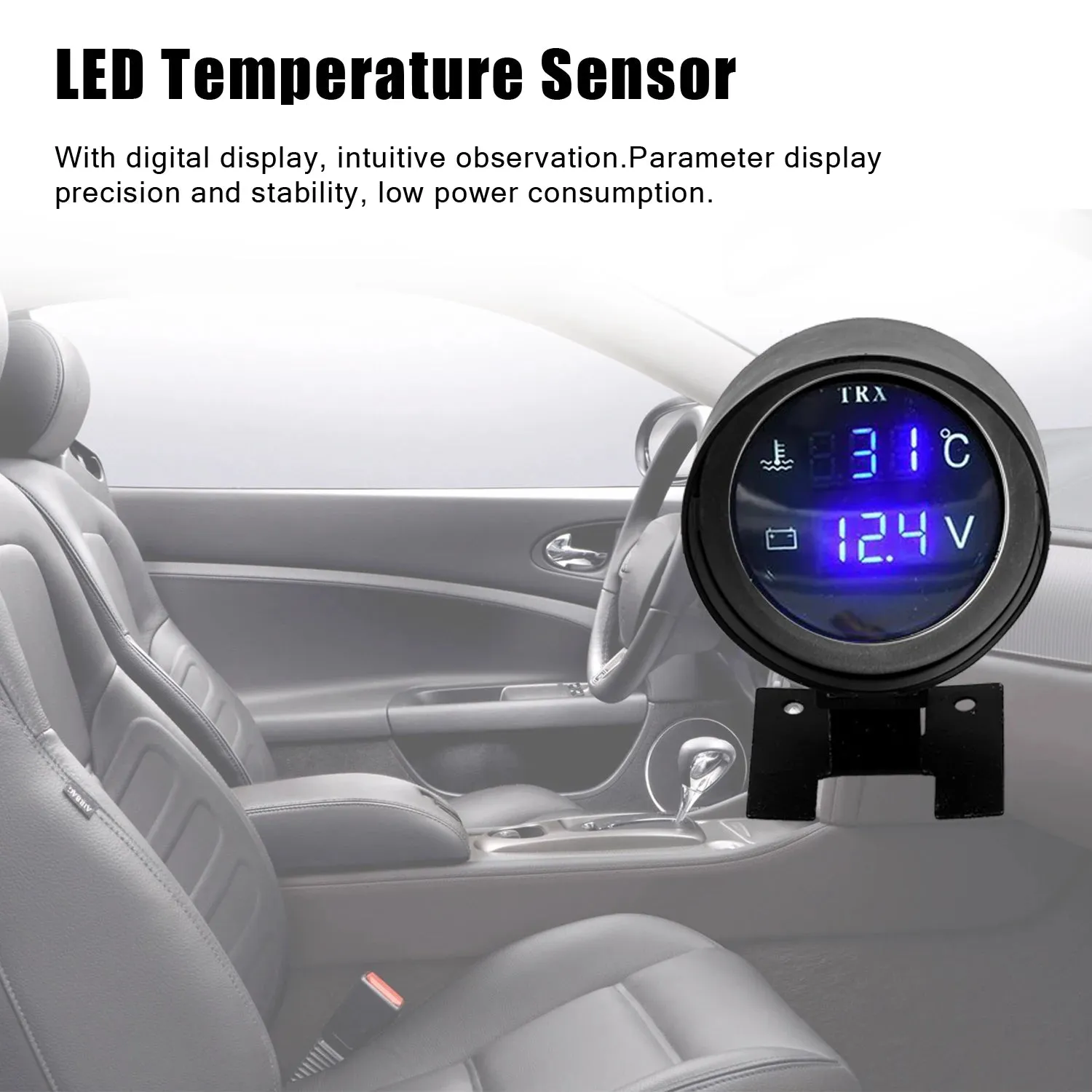 2 in 1 12V 24V Round Led Digital Car Truck Water Temp Gauge Temperature Sensor Temperatura Moto Voltmeter Volt Voltage Meter