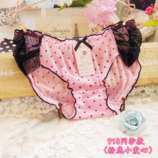 2016 Lovely Lace Sexy Sheer Women Underwear Panties Female Calcinha Underwear Women Heart Pink Floral Women's Butt Lifter Briefs