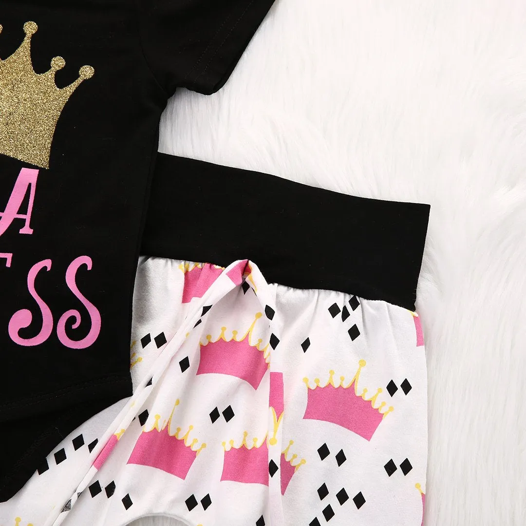 3pcs Crown Baby Clothes Sets Baby Girls Crown Short Sleeve Rompers Pants Leggings Outfits Set