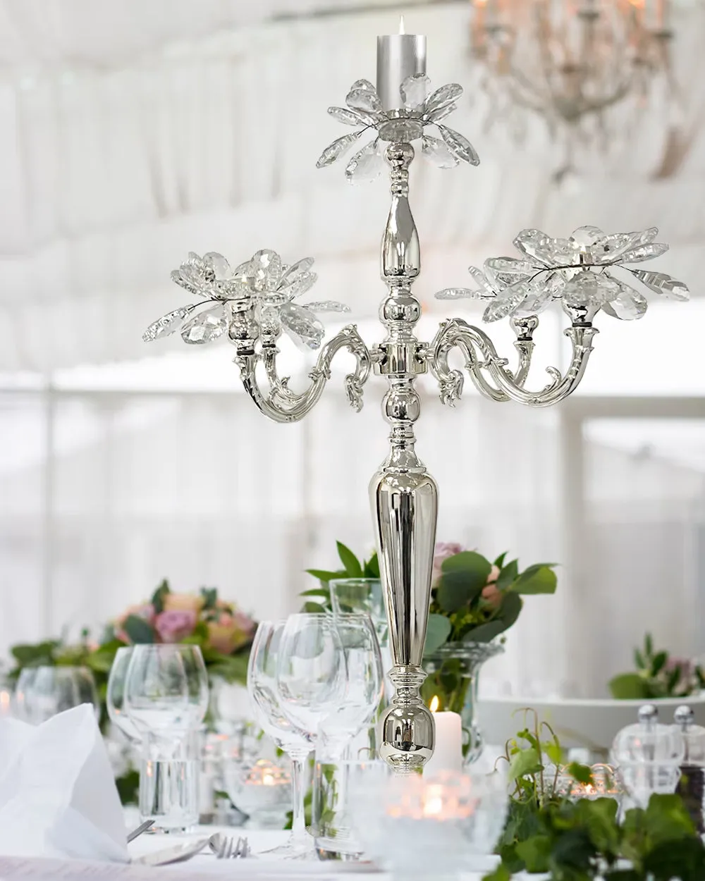 5 Arm Crystal Petal Candelabra Candle Holder