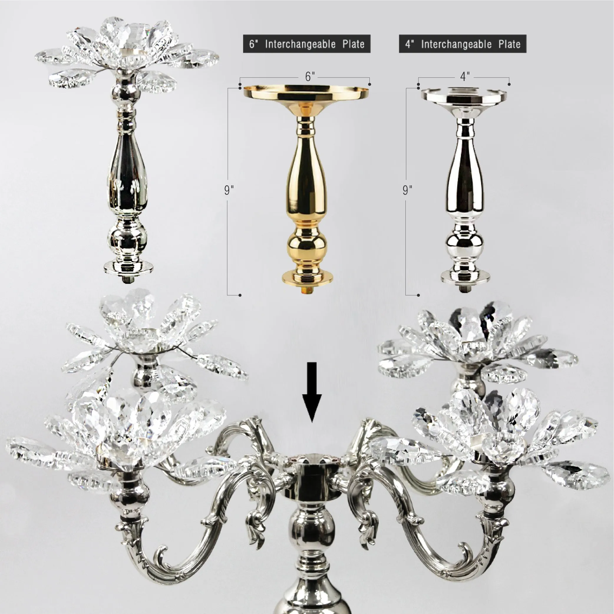 5 Arm Crystal Petal Candelabra Candle Holder