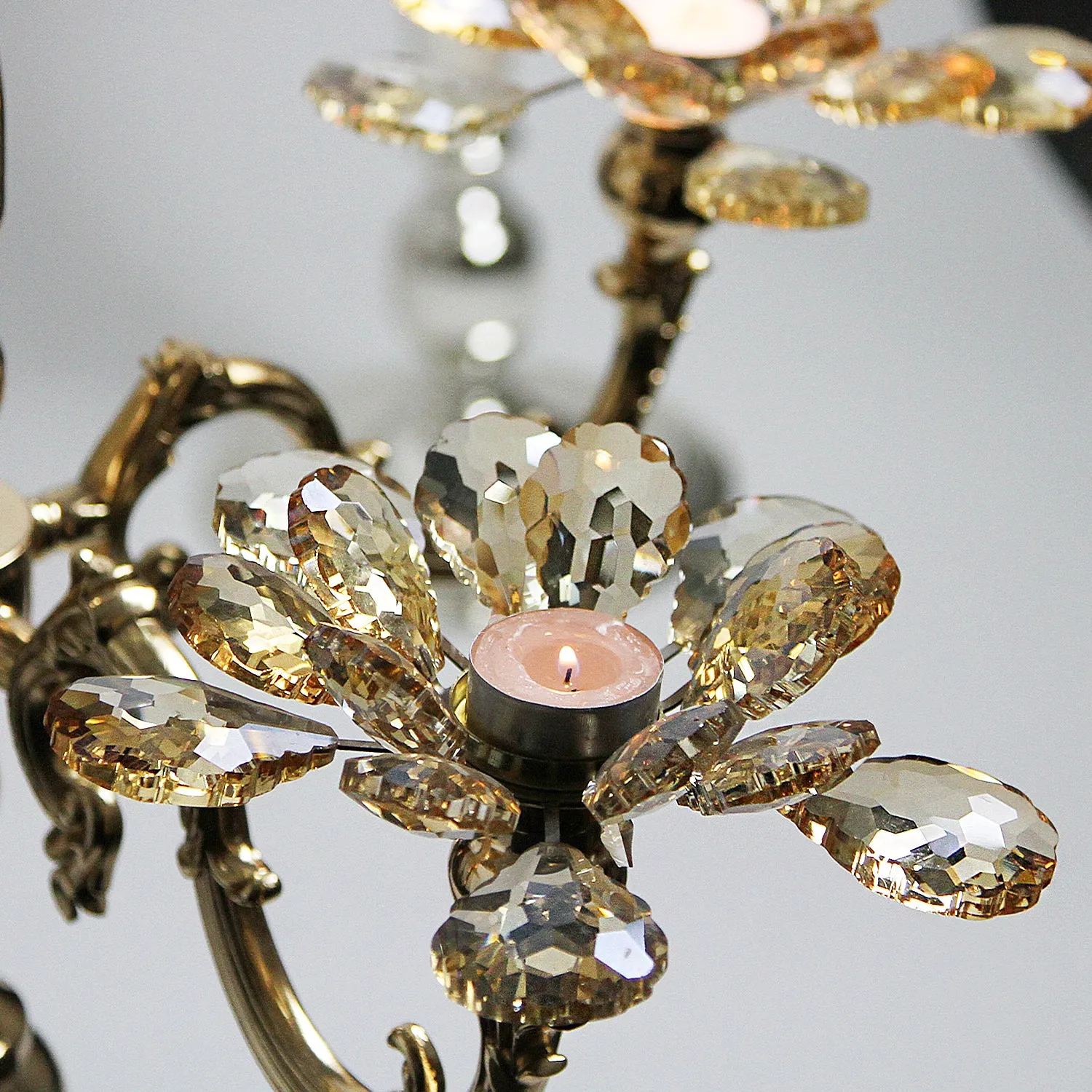 5 Arm Crystal Petal Candelabra Candle Holder