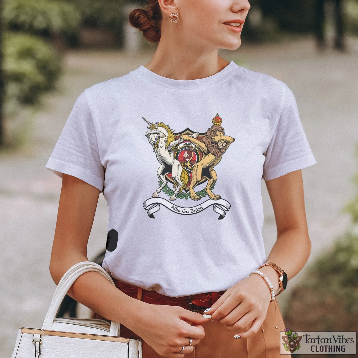 Adair Family Crest Cotton Women's T-Shirt with Scotland Royal Coat Of Arm Funny Style