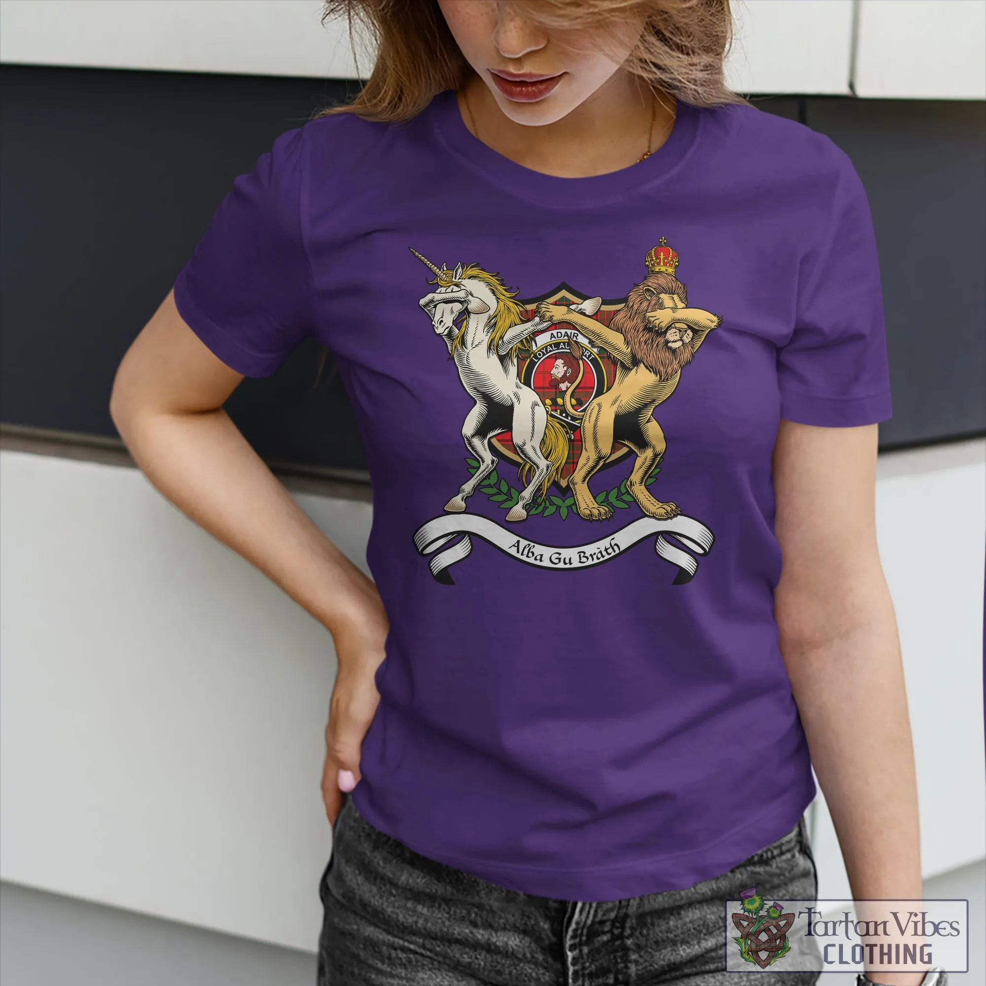 Adair Family Crest Cotton Women's T-Shirt with Scotland Royal Coat Of Arm Funny Style