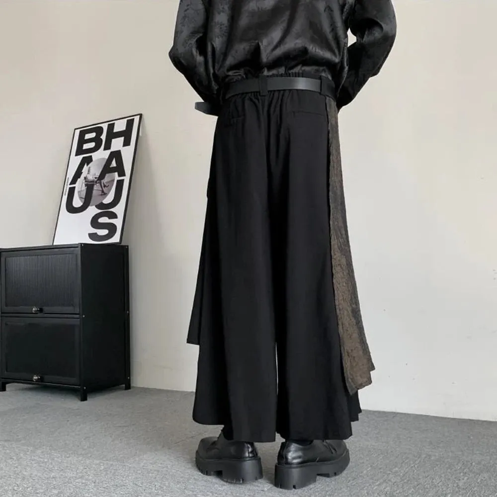 Aidase Mens Dark Knight Style Japanese Genderless Spliced Culottes Essential For Couples Irregular Casual Temperament Wide-Leg Culottes