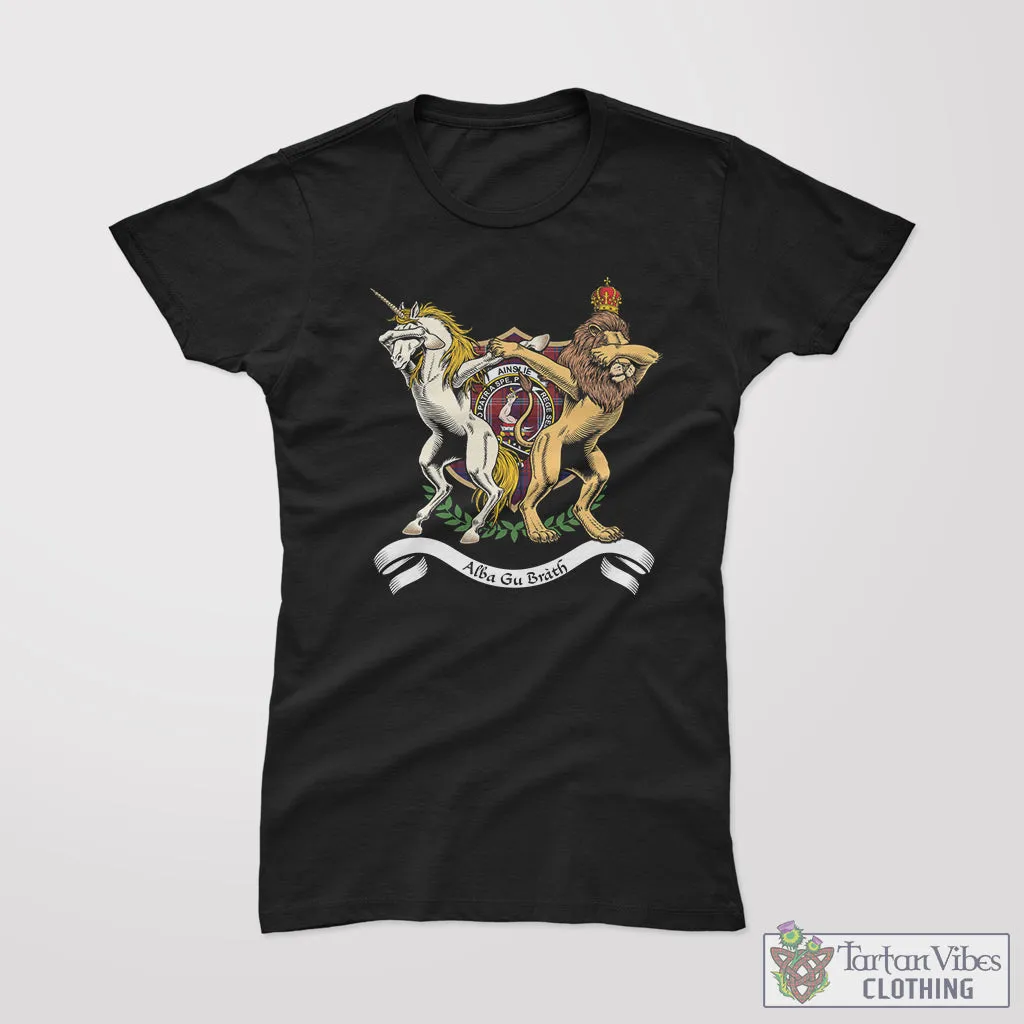 Ainslie Family Crest Cotton Women's T-Shirt with Scotland Royal Coat Of Arm Funny Style