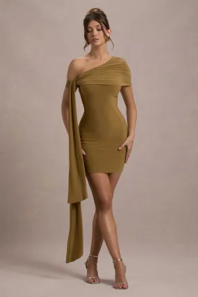 Alessio | Mustard One-Shoulder Mini Dress With Drape