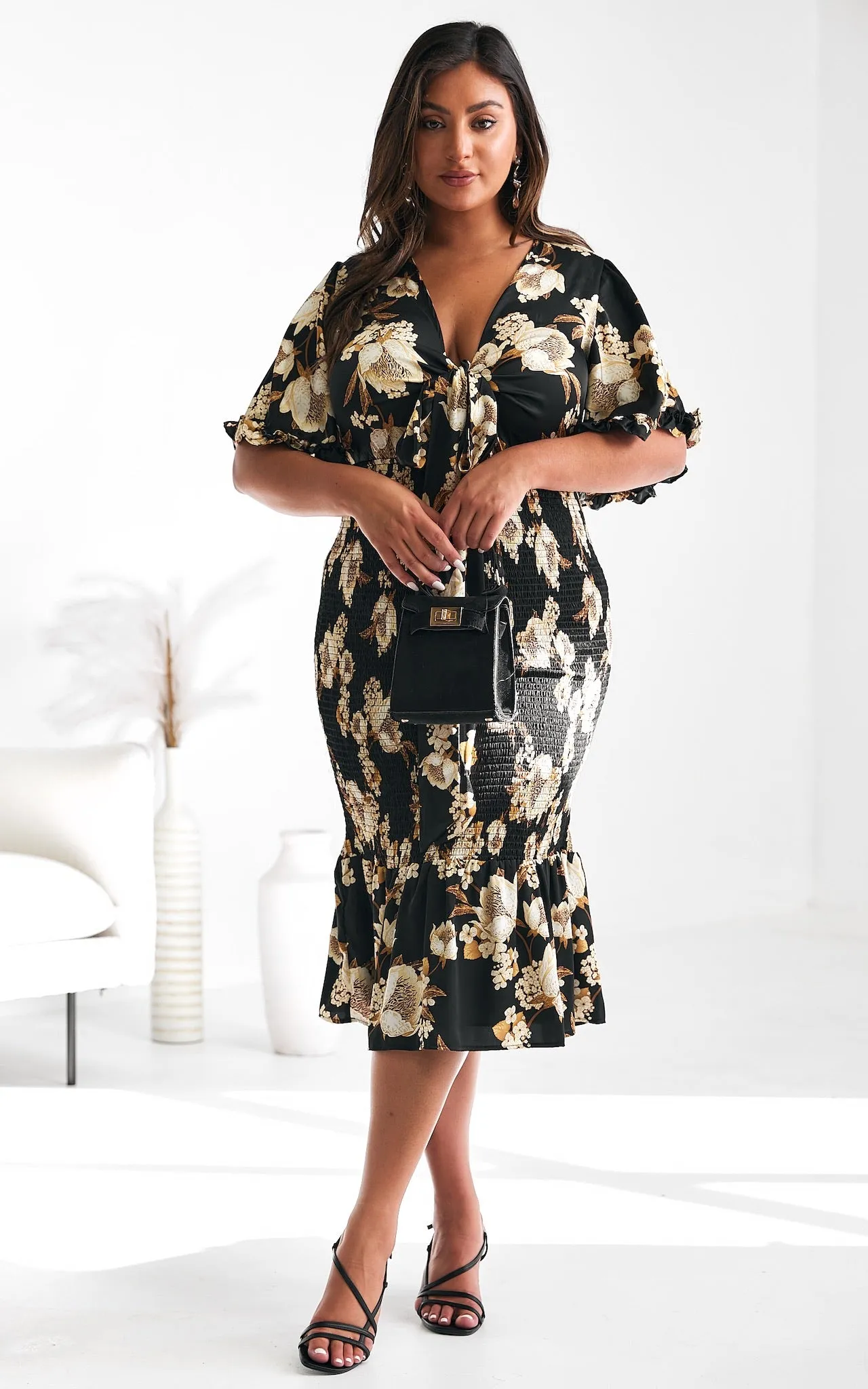 Amata Midi Dress - Black Floral