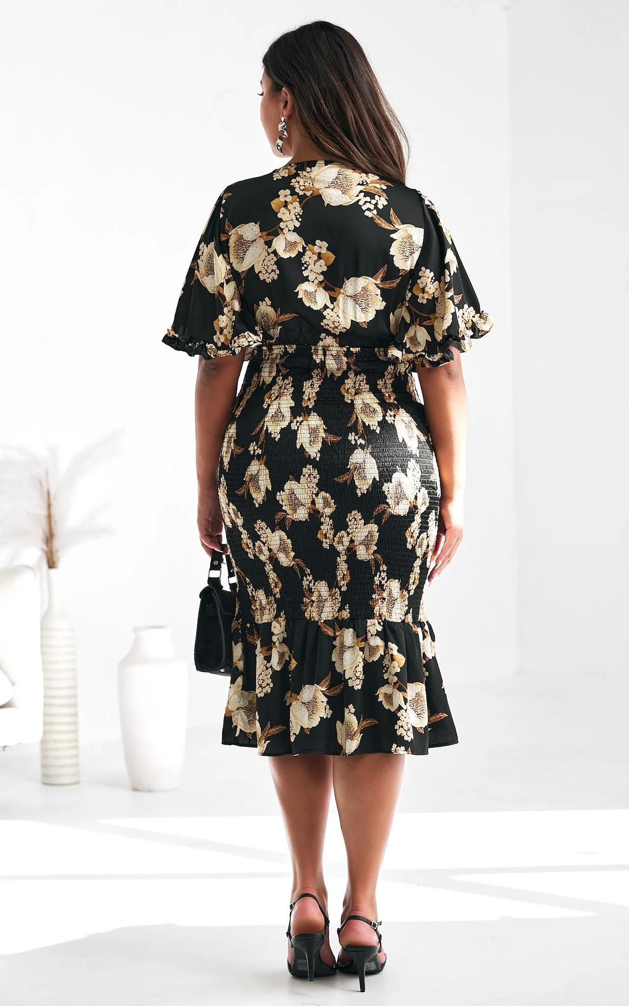 Amata Midi Dress - Black Floral