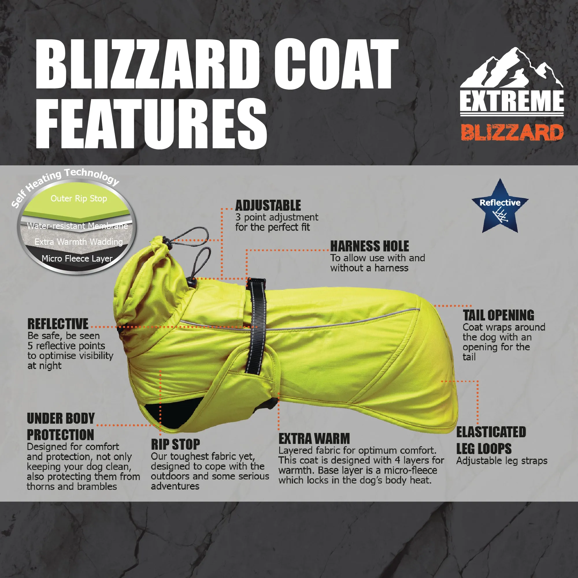 Ancol Extreme Blizzard Dog Coat Reflective Yellow