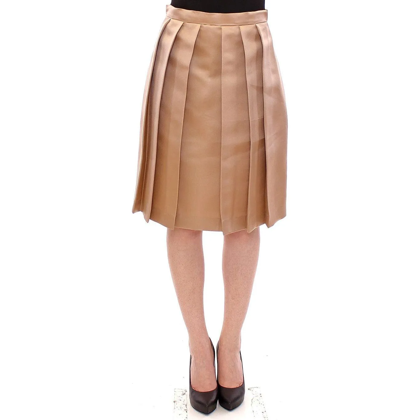 Andrea Incontri Elegant Silk Pleated Knee-Length Skirt