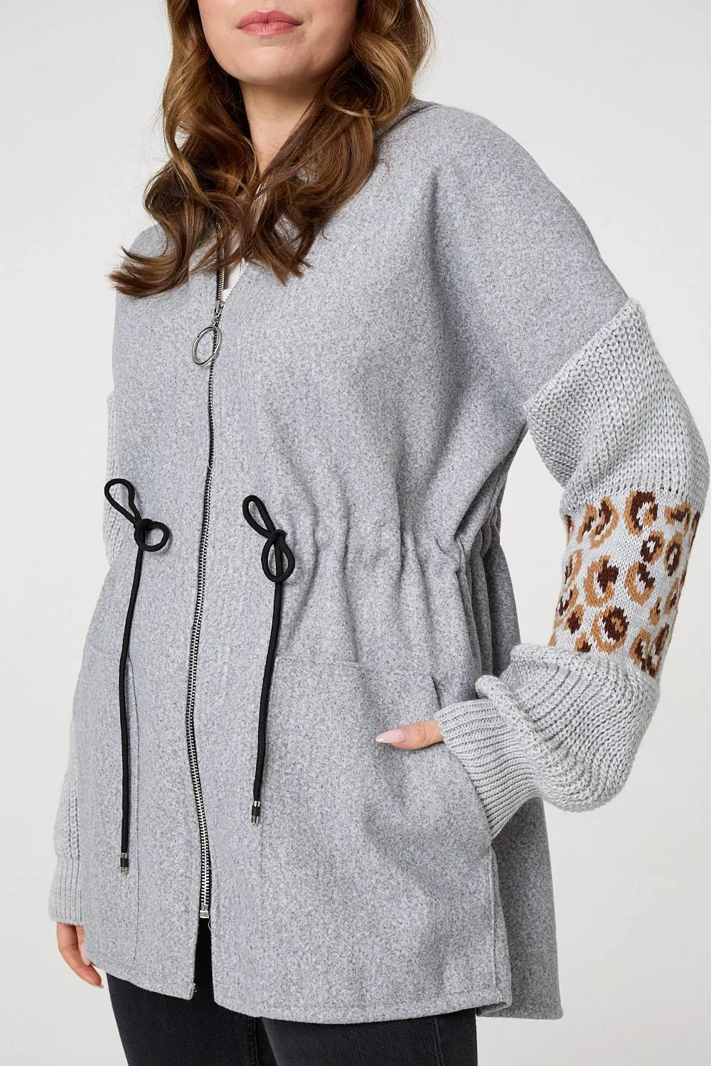 Animal Print Zip Front Relaxed Hoodie