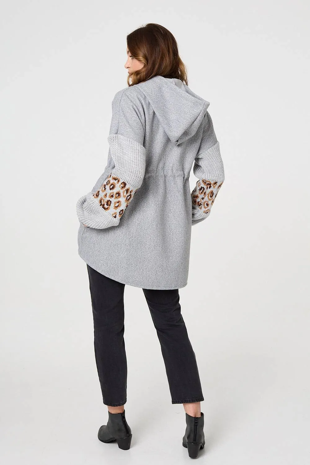 Animal Print Zip Front Relaxed Hoodie