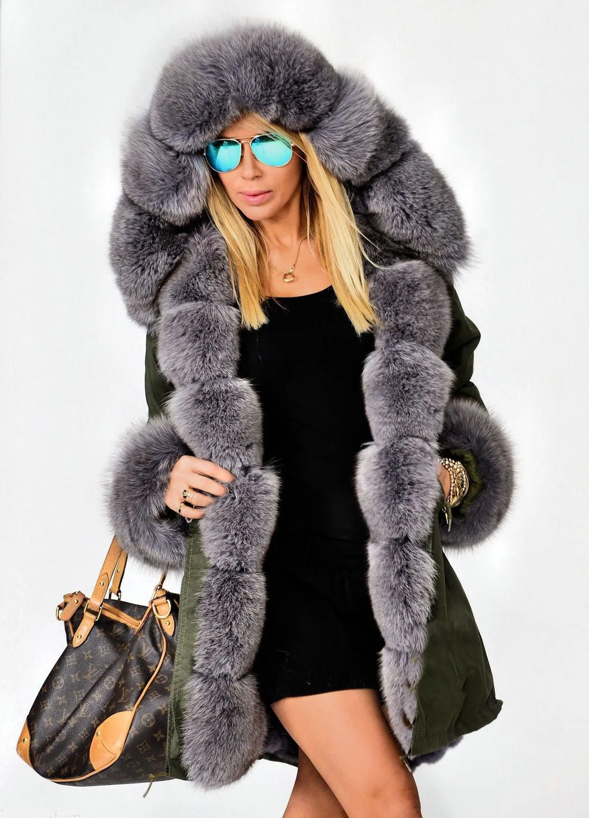 Aofur Ladies Winter Women Thicken Warm Coat Hood Parka Long Jacket Outwear Size S-XXXL