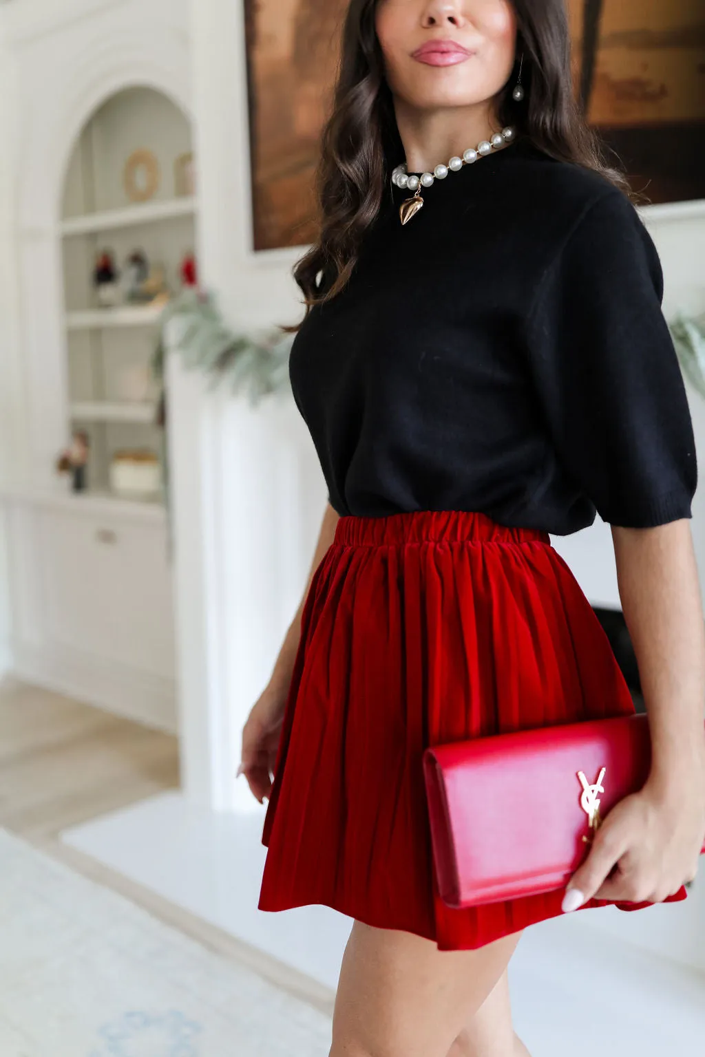 Aria Velvet Skirt - Red