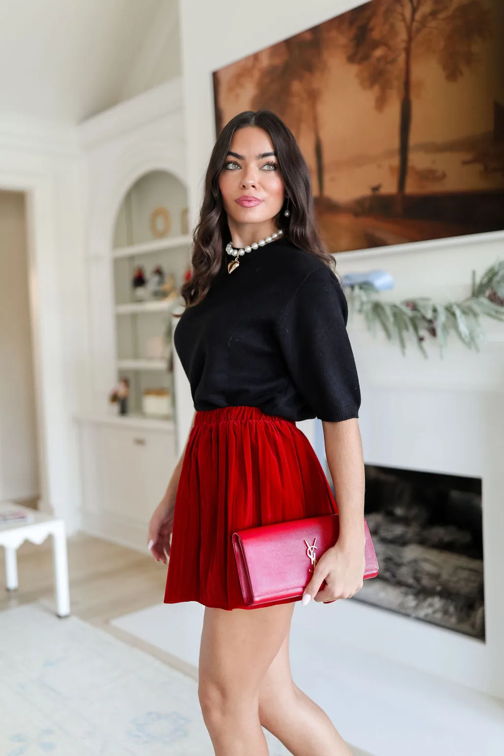 Aria Velvet Skirt - Red