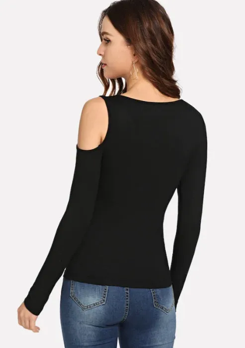 Asymmetrical Arm Cut Out Solid Tee