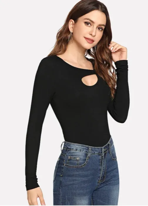 Asymmetrical Arm Cut Out Solid Tee