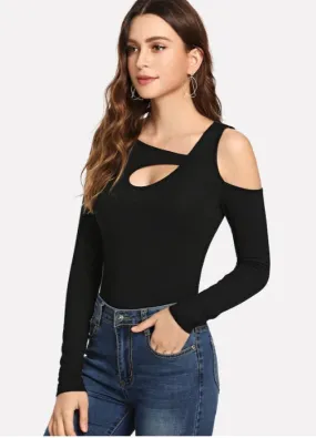 Asymmetrical Arm Cut Out Solid Tee