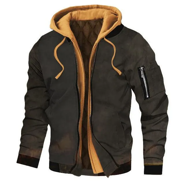 Autumn And Winter Thick Plus Size Men's Solid Color Hooded Jacket