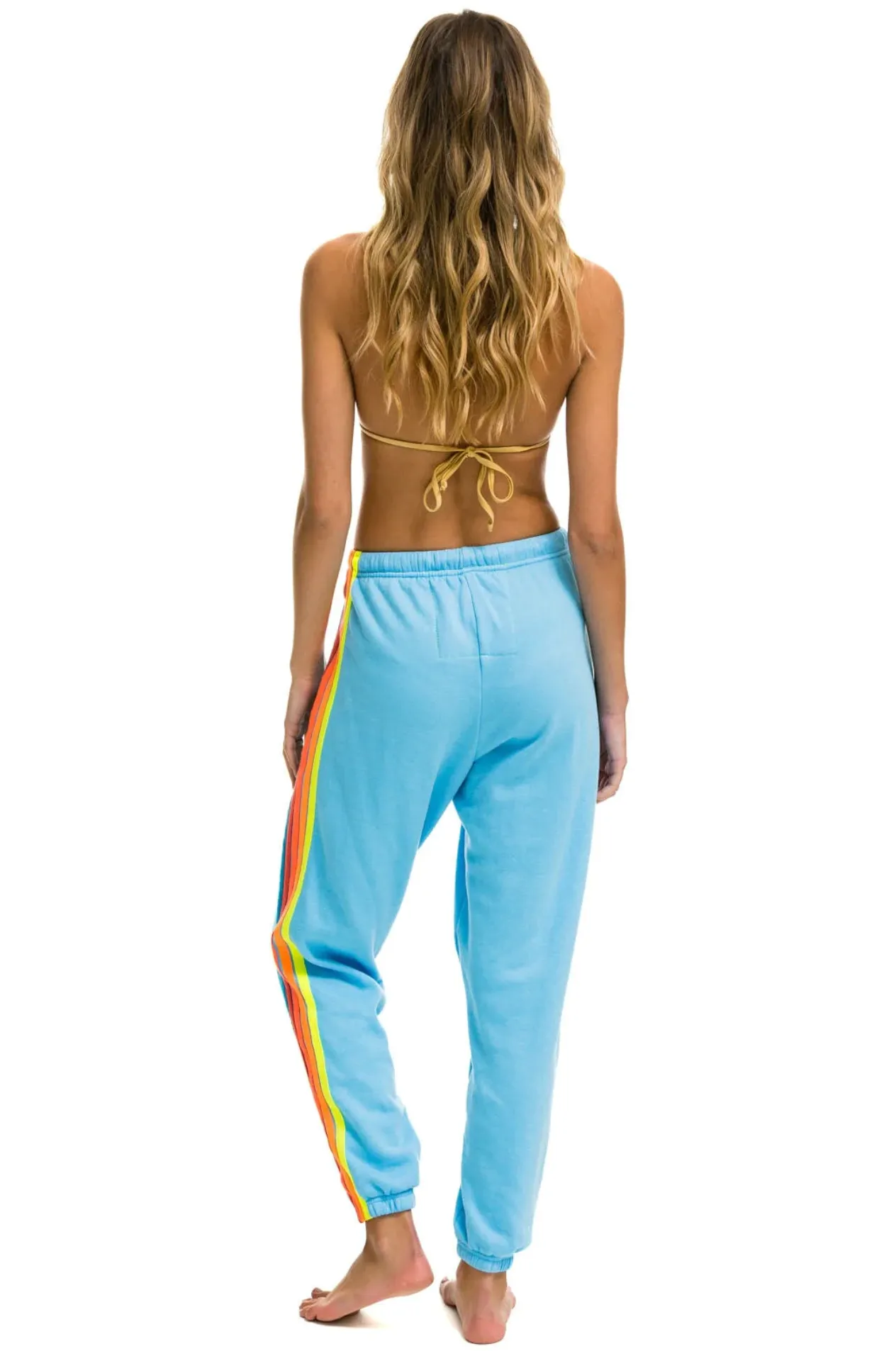 Aviator Nation 5 Stripe Sweatpants in Sky/Neon Rainbow