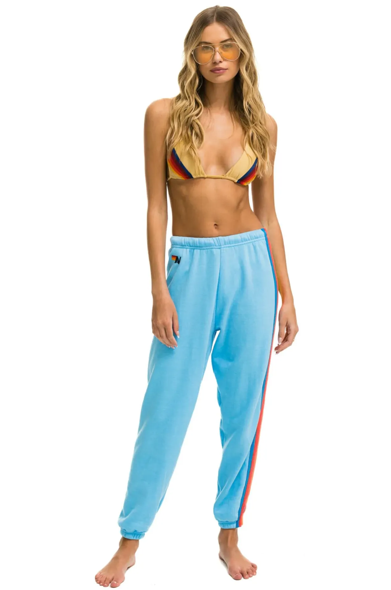 Aviator Nation 5 Stripe Sweatpants in Sky/Neon Rainbow