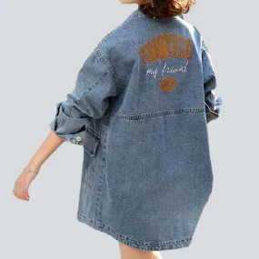 Back print women denim coat