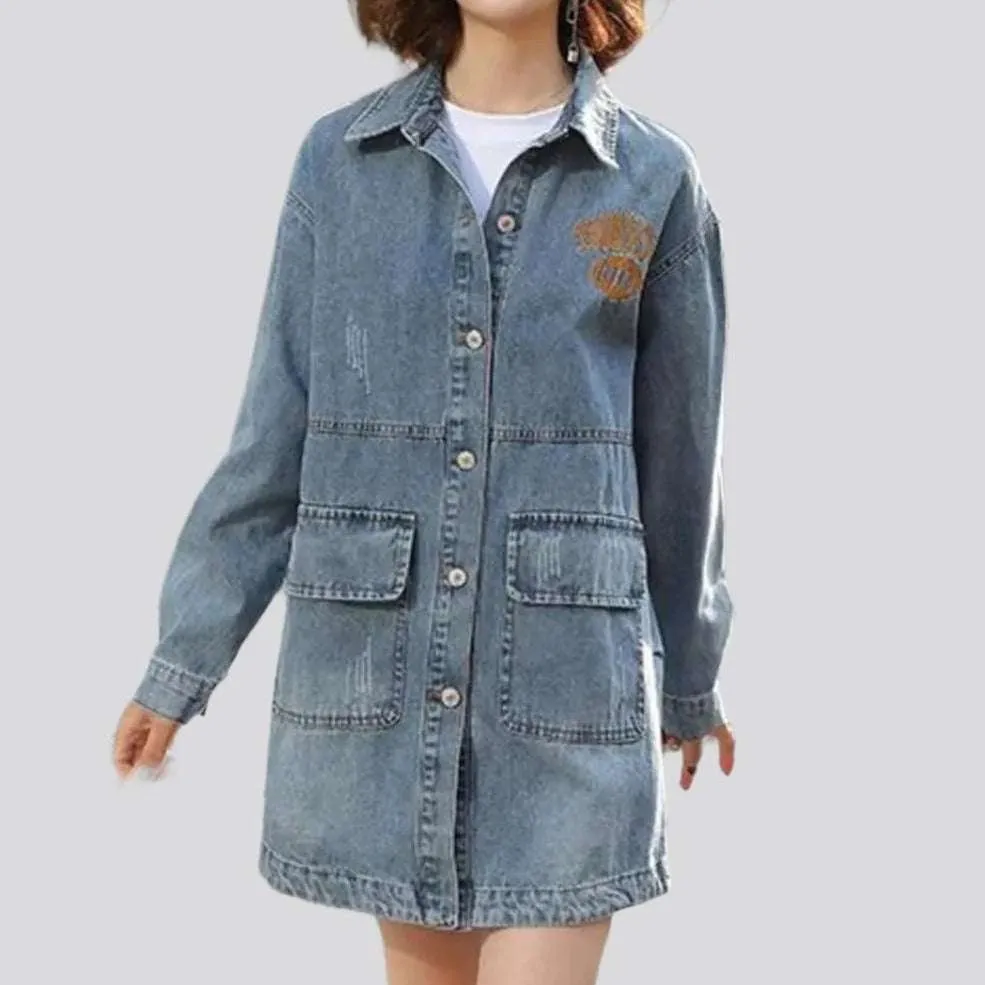 Back print women denim coat