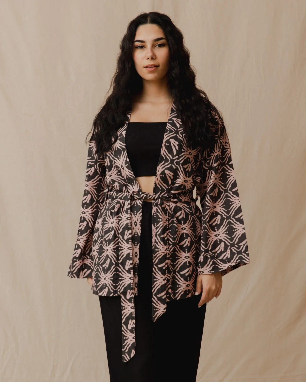 Bali Trip Cotton Kimono Charcoal