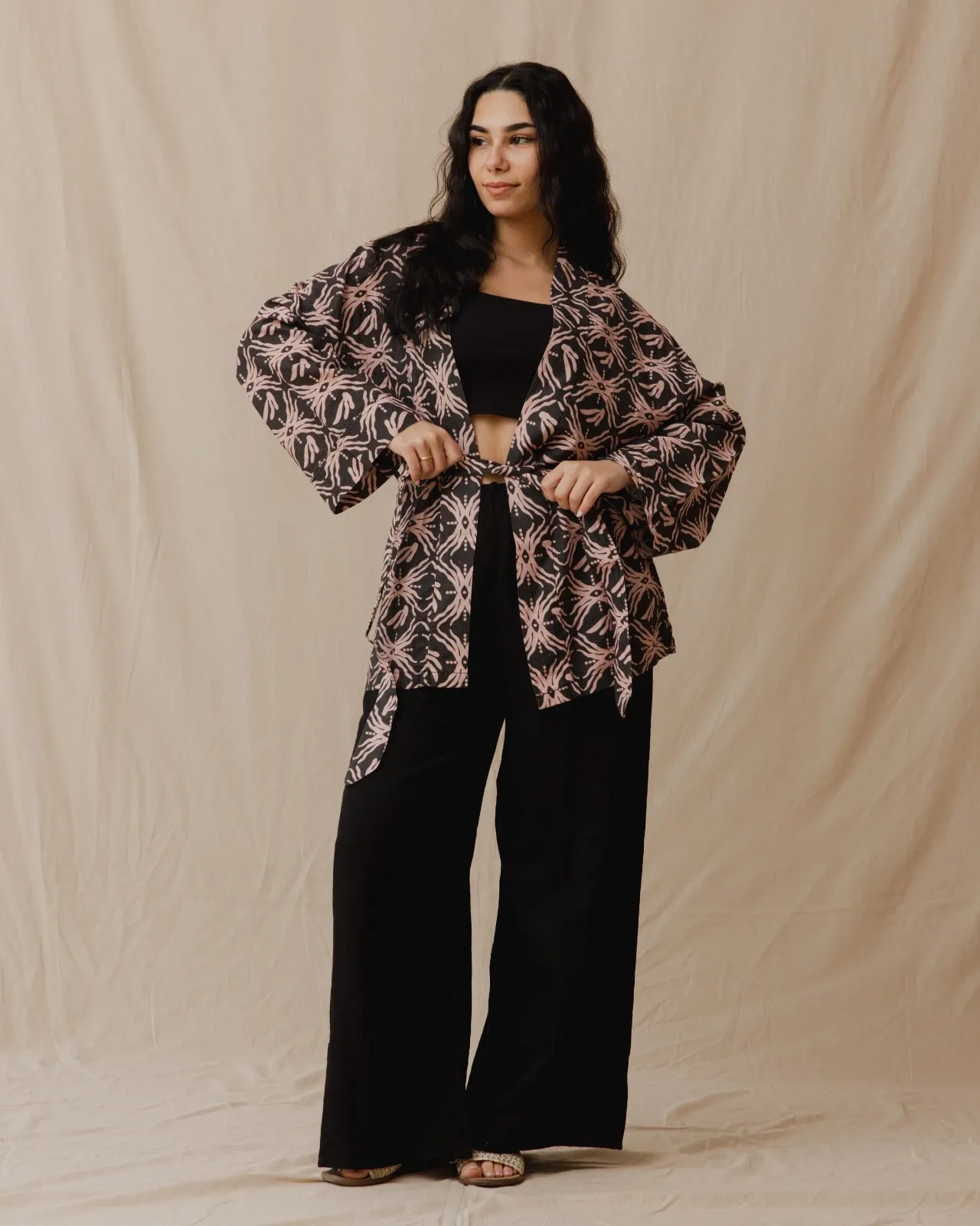 Bali Trip Cotton Kimono Charcoal