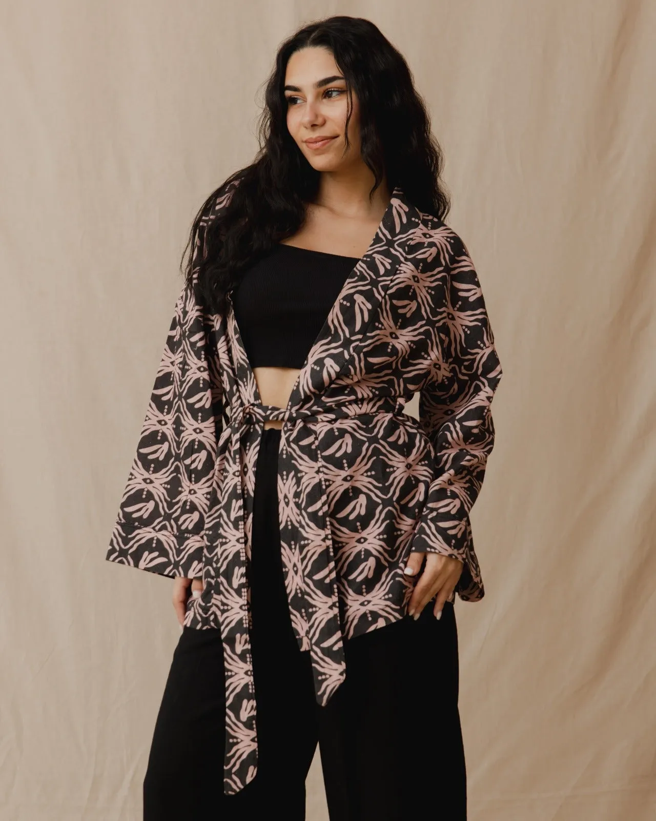 Bali Trip Cotton Kimono Charcoal