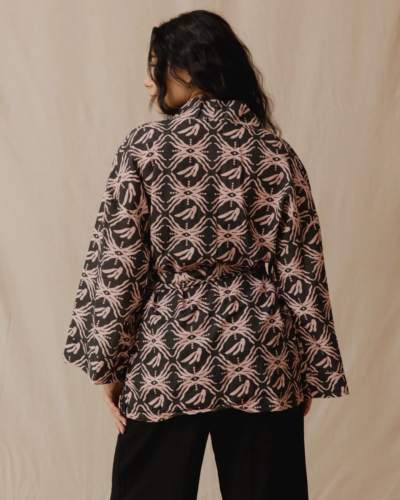 Bali Trip Cotton Kimono Charcoal