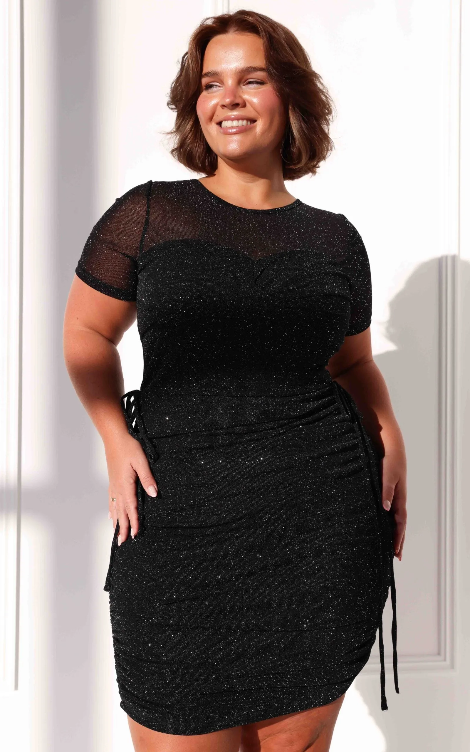 Before You Go Short Sleeve Mesh Dress - Black Metallic Glitter