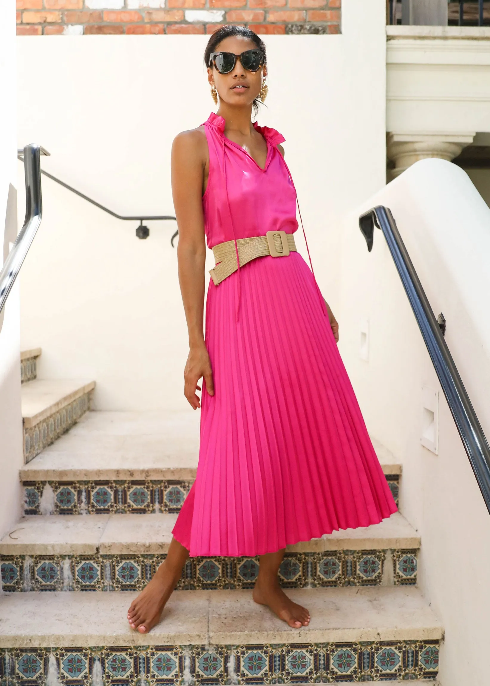 Beverly Pleated Skirt Pop Pink