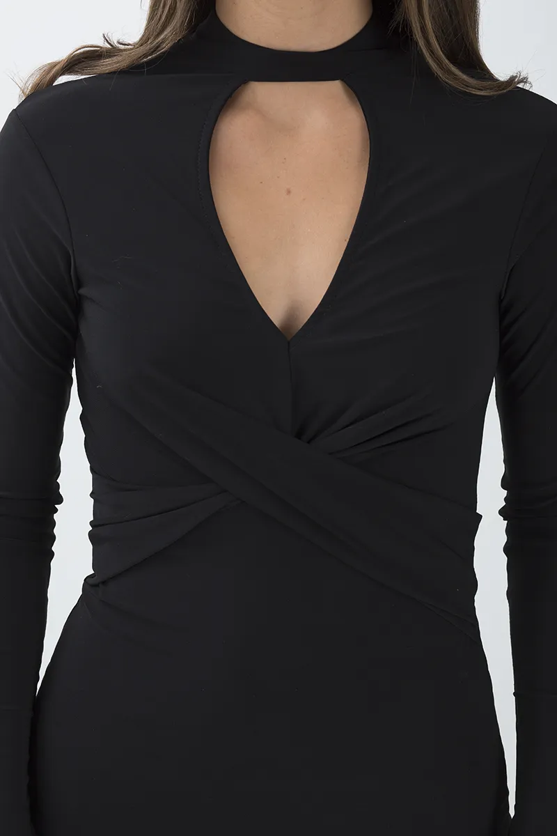 Black Cut Out Choker Cross Over Bodycon Dress - Toula