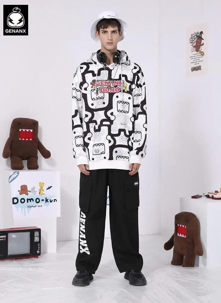 Black Letter Print Pocket Loose Straight Cargo Pants