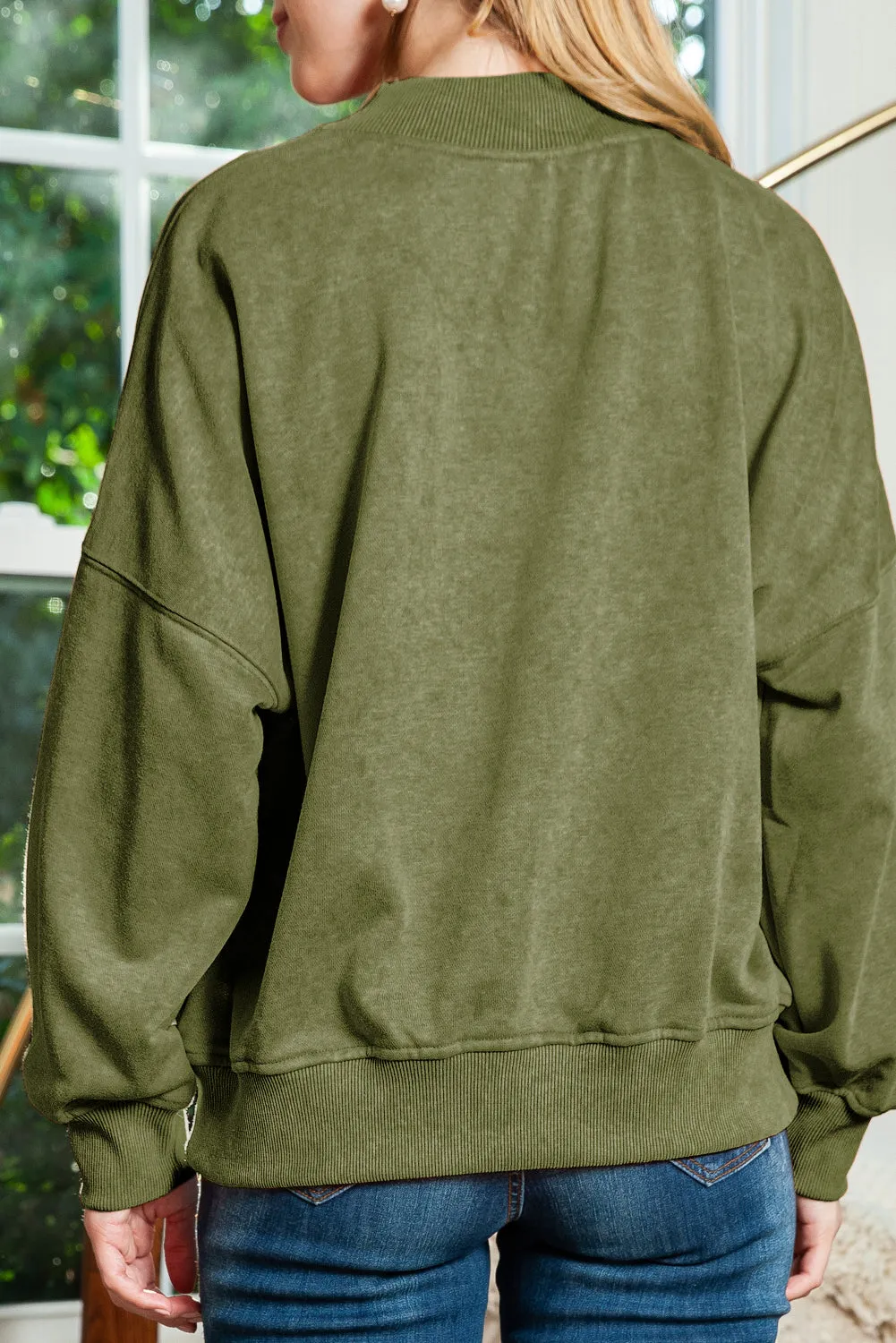 Black Plain Drop Shoulder Crew Neck Pullover Sweatshirt