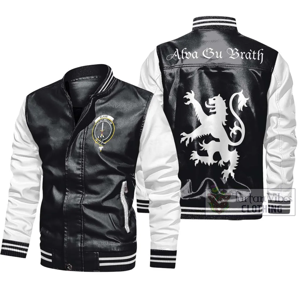 Blane Family Crest Leather Bomber Jacket Lion Rampant Alba Gu Brath Style