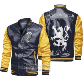 Blane Family Crest Leather Bomber Jacket Lion Rampant Alba Gu Brath Style