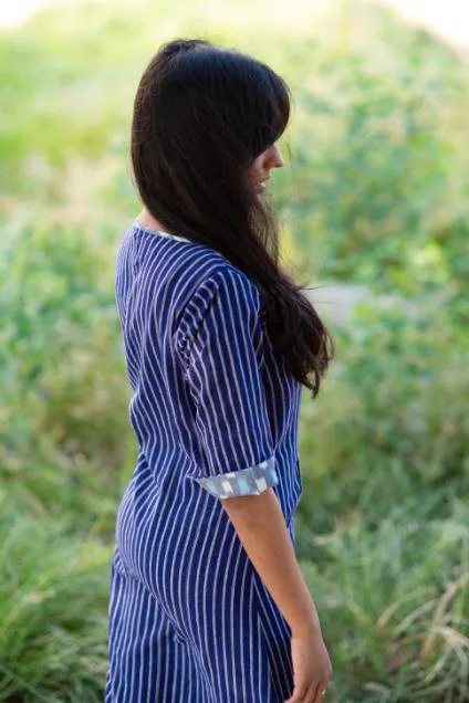 Blue Pin Striped Peter Pan Collar Dress