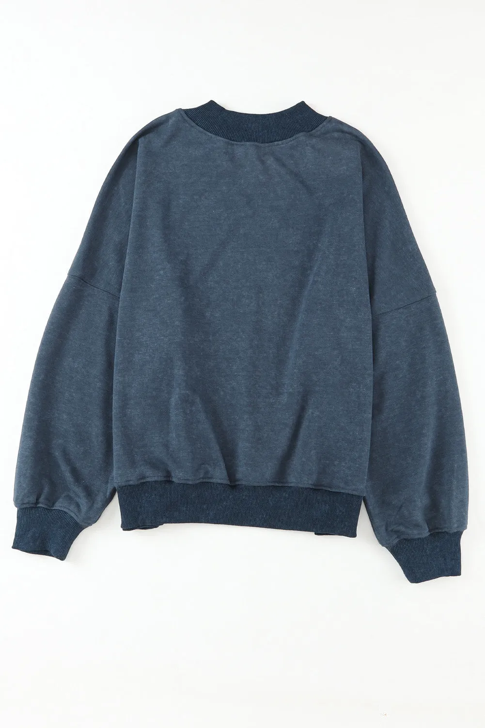 Blue Plain Drop Shoulder Crew Neck Pullover Sweatshirt