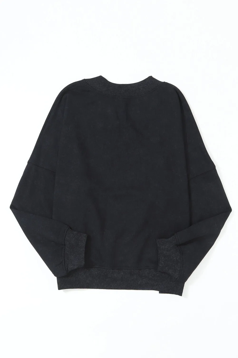 Blue Plain Drop Shoulder Crew Neck Pullover Sweatshirt