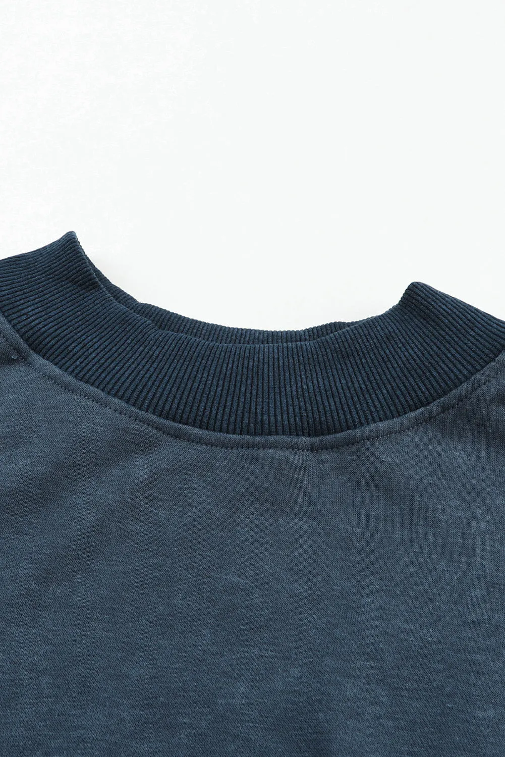 Blue Plain Drop Shoulder Crew Neck Pullover Sweatshirt