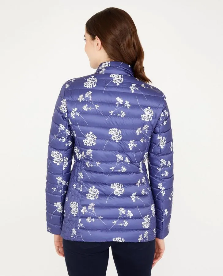 Blue Pretty Posey Print Down Jacket